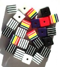 25 10mm Acrylic Striped Black & White Color Cube Mix